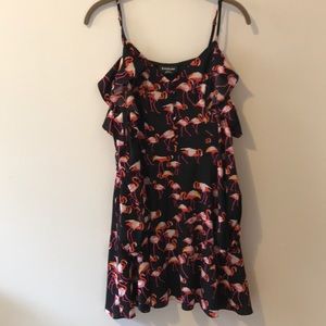 Bebe Print Ruffle Cold Shoulder Dress